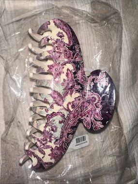 Johnny Was Cream and Purple Paisley Floral Hair Claw